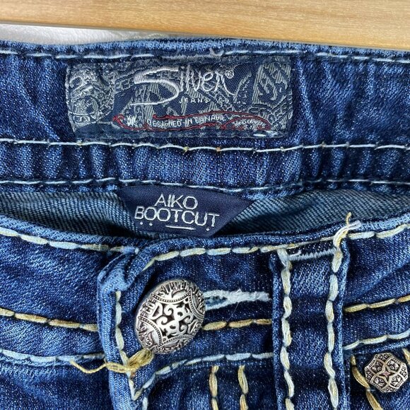 Silver Jeans Aiko Bootcut Denim Blue Womens Size 28 Thick Stitching Low Rise - Picture 3 of 5